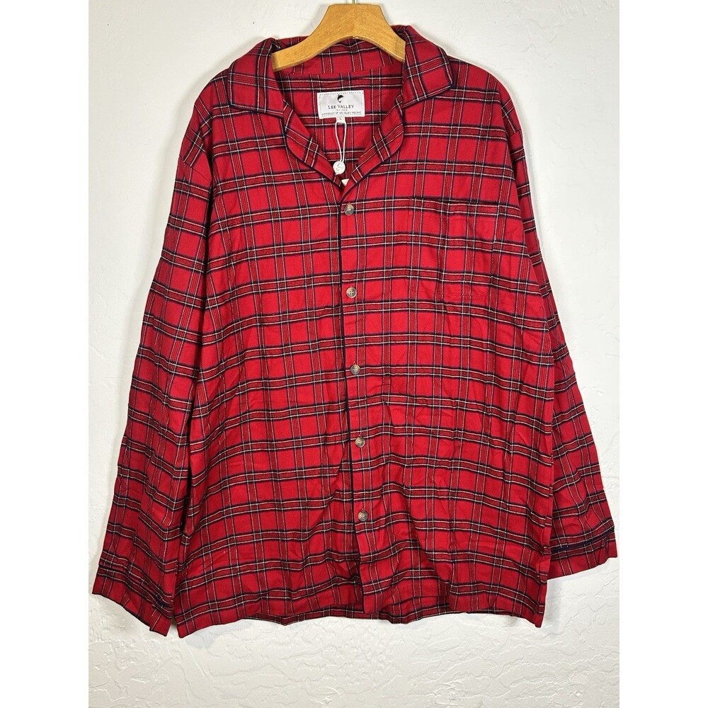 Lee Valley Flannel Grandfather Shirt Mens L Red Plaid Band Collar‎ Ireland